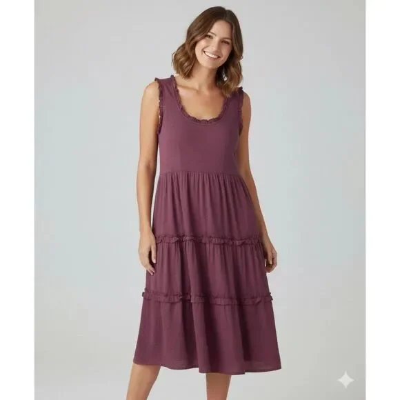 Sundance Tiered Midi Dress Womens XS Raspberry Pink Easy Beauty boho casual - Picture 1 of 8